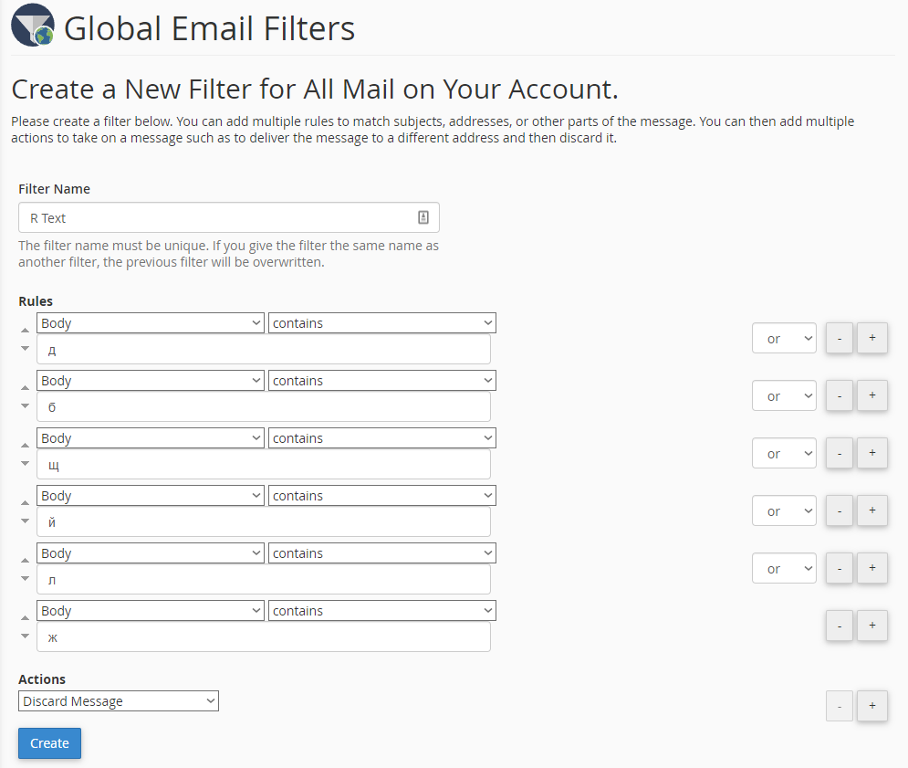 Creating Global Email Filter